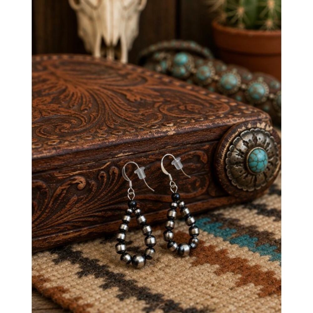 Pearl Bead Graduated Loop Earrings/ Sterling Silver